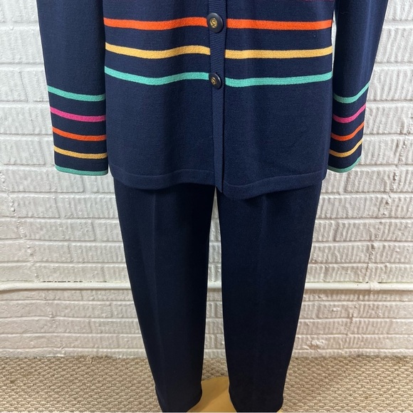 St. John Collection Navy Santana Knit Pant Suit Set Jacket 10 Pants 12 - Picture 3 of 7
